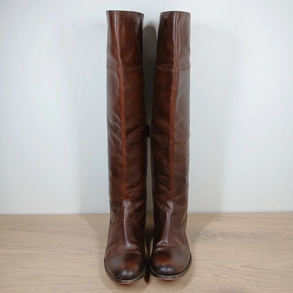 Frye Tall Boots Women 11R Brown Leather Knee High Riding Winter Streetwear Boots